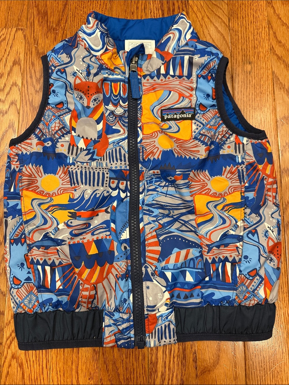 Patagonia Kids Graphic Puffer Vest - Blue, Orange & Yellow